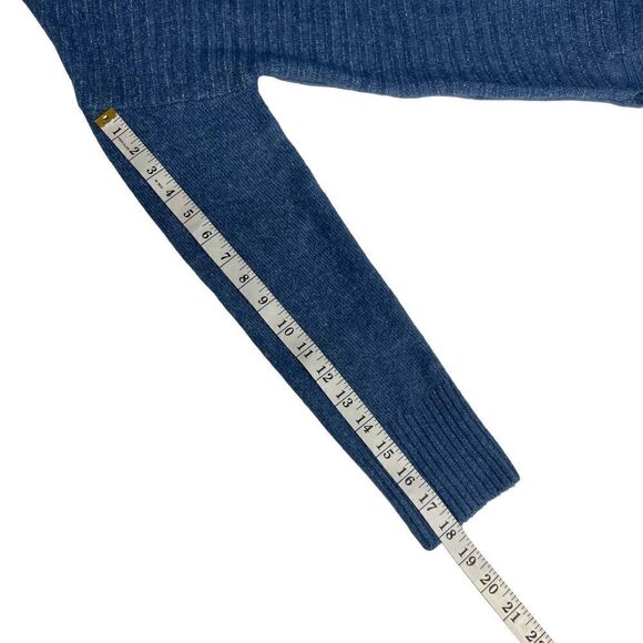 Como Vintage Pullover Sweater Mock Neck Blue Denim Rounded Hem Side Slits Small - Picture 11 of 15